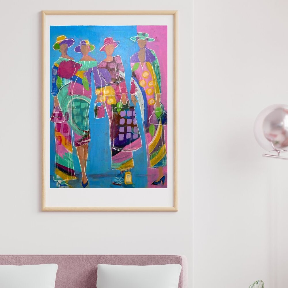 Colorful Original Acrylic Painting Ladies Strike A Pose on Canvas Sheet Wall Art - Picture 3 of 8